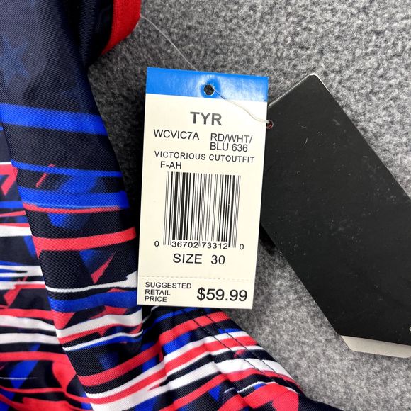 TYR Swimsuit Womens 30 Blue Red One Piece Cutout Fit Open Back - Picture 7 of 11